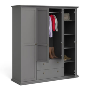 Condo Matt Grey 4 Door Wardrobe with Drawers
