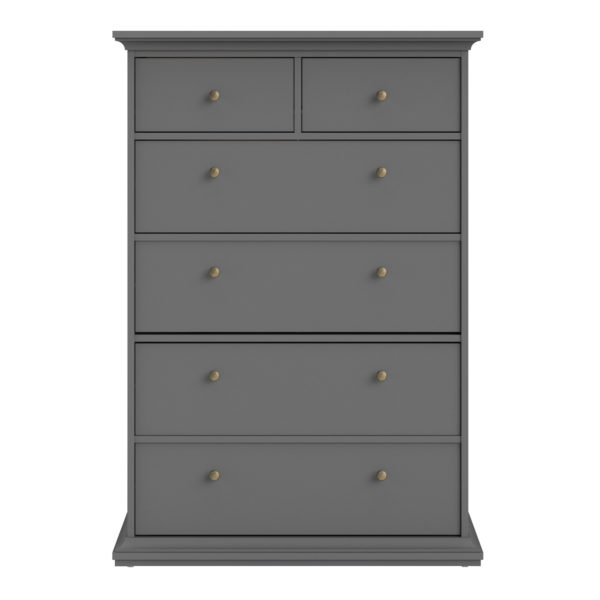 Condo Chest of 6 Drawers | Matt Grey | Dark Chrome Handles | Self Assembly