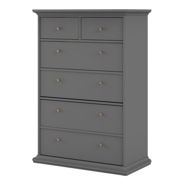 Condo Chest of 6 Drawers | Matt Grey | Dark Chrome Handles | Self Assembly
