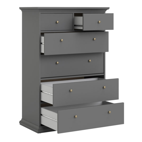 Condo Chest of 6 Drawers | Matt Grey | Dark Chrome Handles | Self Assembly