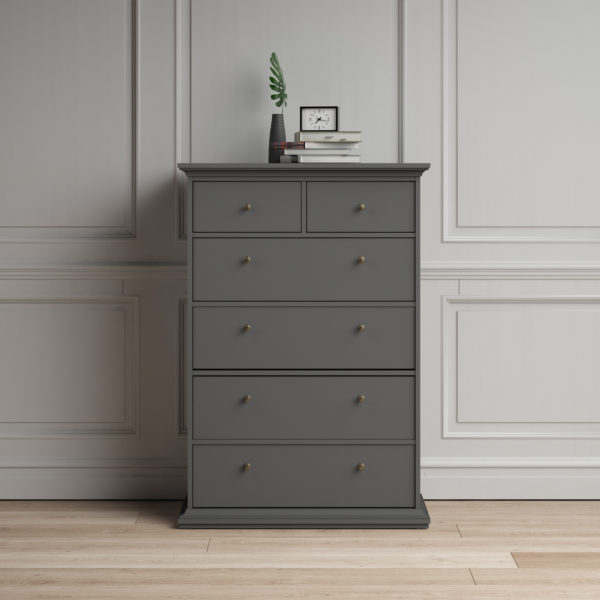 Condo Chest of 6 Drawers | Matt Grey | Dark Chrome Handles | Self Assembly