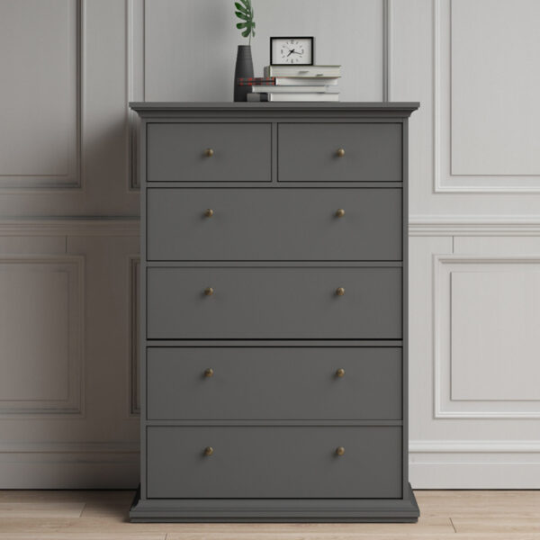 Condo Chest of 6 Drawers | Matt Grey | Dark Chrome Handles | Self Assembly