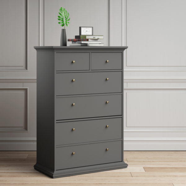 Condo Chest of 6 Drawers | Matt Grey | Dark Chrome Handles | Self Assembly