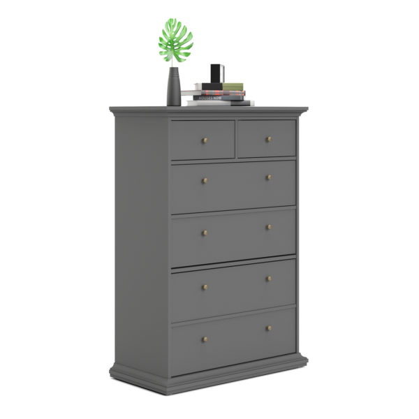 Condo Chest of 6 Drawers | Matt Grey | Dark Chrome Handles | Self Assembly
