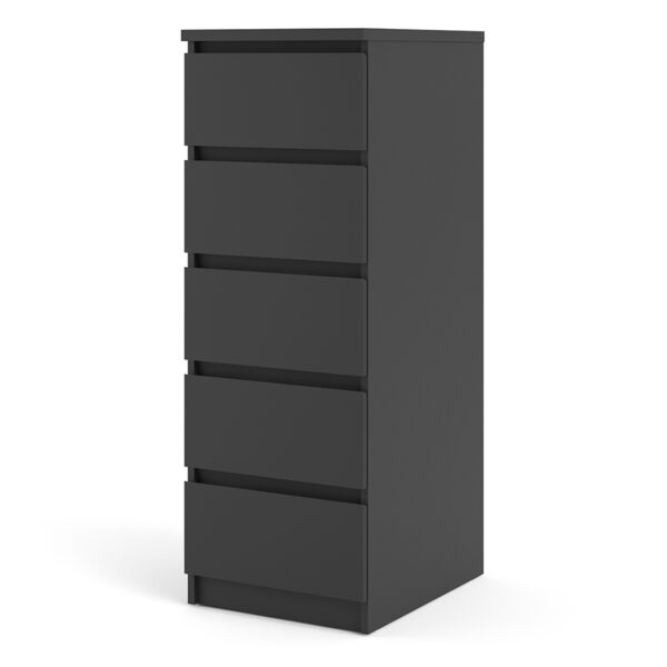 Moderno Narrow Chest of 5 Drawers | Black Matte | Self Assembly