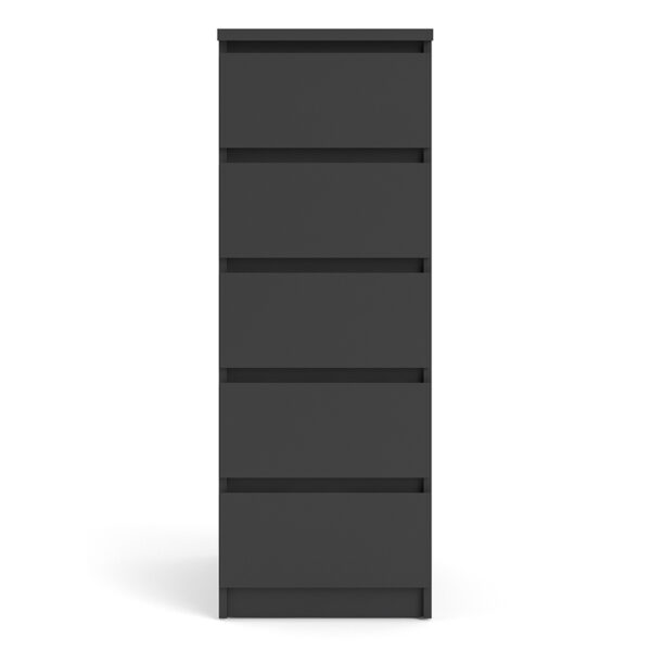 Moderno Narrow Chest of 5 Drawers | Black Matte | Self Assembly