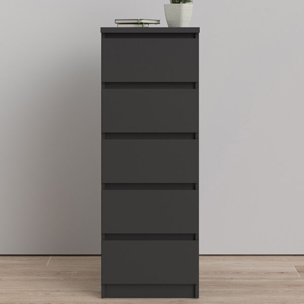 Moderno Narrow Chest of 5 Drawers | Black Matte | Self Assembly