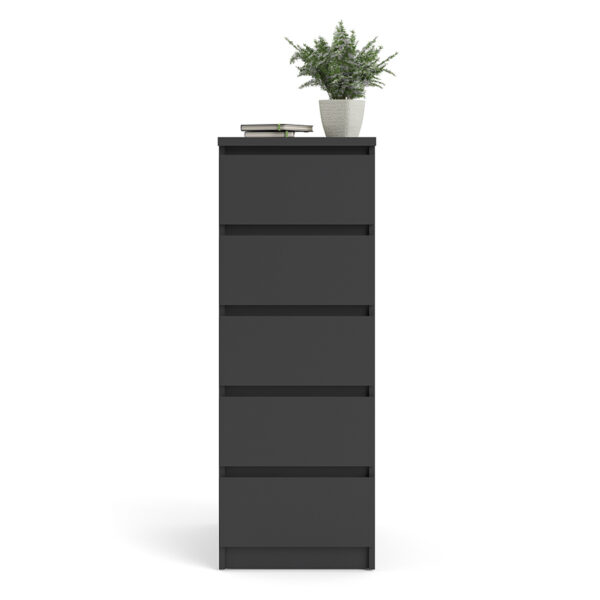 Moderno Narrow Chest of 5 Drawers | Black Matte | Self Assembly