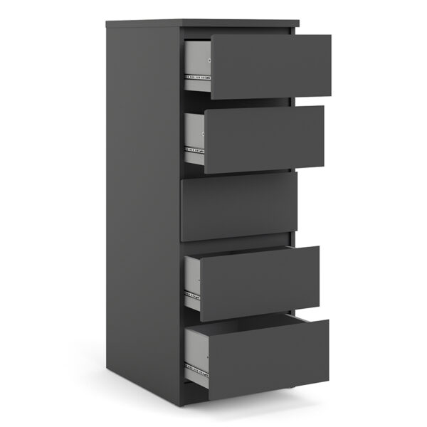 Moderno Narrow Chest of 5 Drawers | Black Matte | Self Assembly