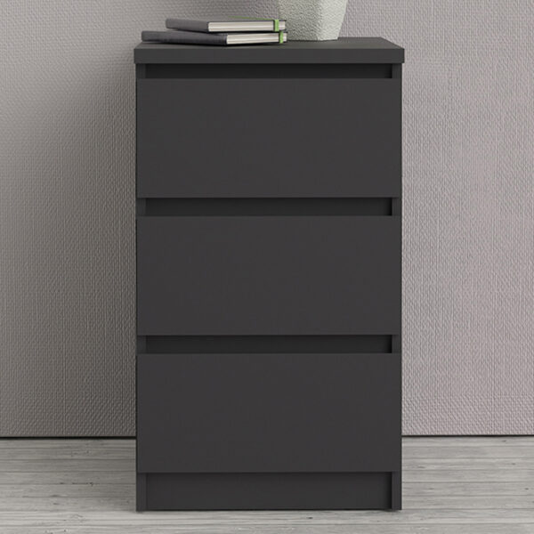 Moderno Bedside - 3 Drawers | Black Matte | Self Assembly