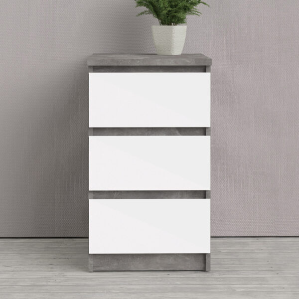 Moderno Bedside - 3 Drawers | Concrete and White High Gloss | Self Assembly