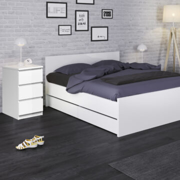 Moderno Bedside - 3 Drawers | White High Gloss | Self Assembly | Clearance