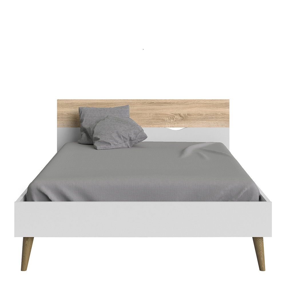 Oslo Euro Double Bed White and Oak Flat Pack Furniture
