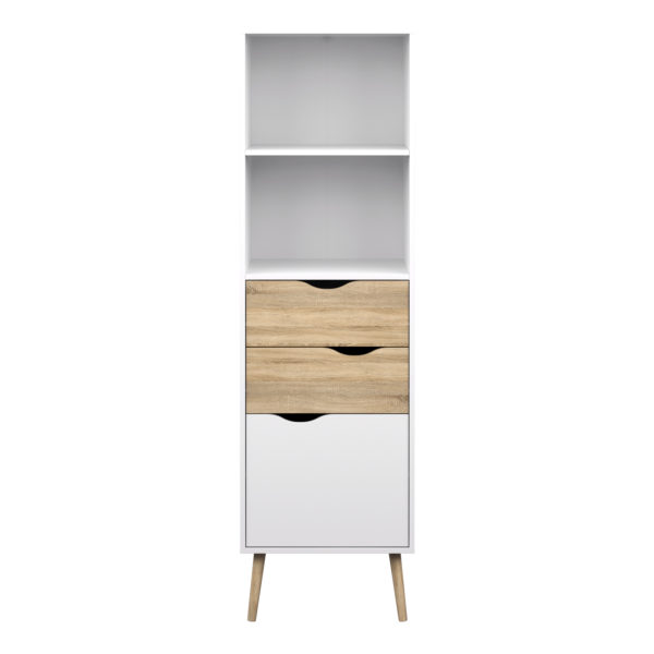 Oslo Bookcase With 2 Drawers 1 Door | White and Oak | Self Assembly
