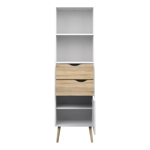 Oslo Bookcase With 2 Drawers 1 Door | White and Oak | Self Assembly
