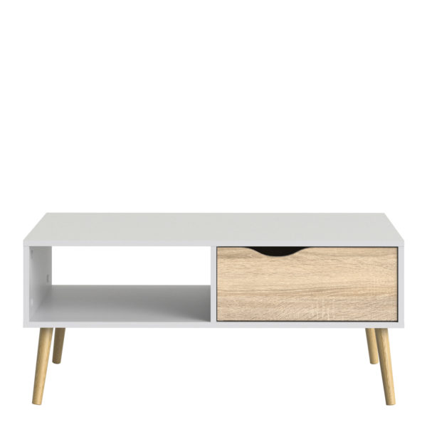 Oslo Coffee Table With 1 Drawer 1 Shelf | White and Oak | Self Assembly