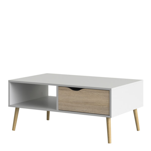 Oslo Coffee Table With 1 Drawer 1 Shelf | White and Oak | Self Assembly