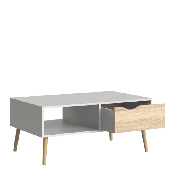 Oslo Coffee Table With 1 Drawer 1 Shelf | White and Oak | Self Assembly