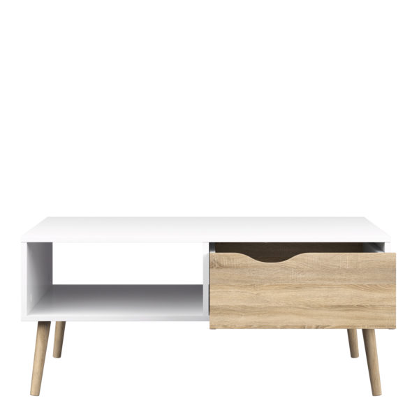 Oslo Coffee Table With 1 Drawer 1 Shelf | White and Oak | Self Assembly