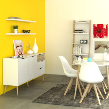 Oslo White Leaning 1 Drawer Bookcase | Oak Finish
