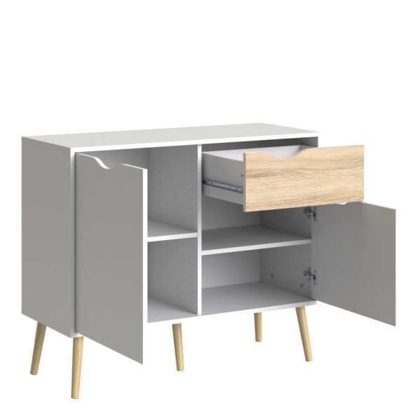 Oslo Small 1 Drawer 2 Door Sideboard | White and Oak | Self Assembly