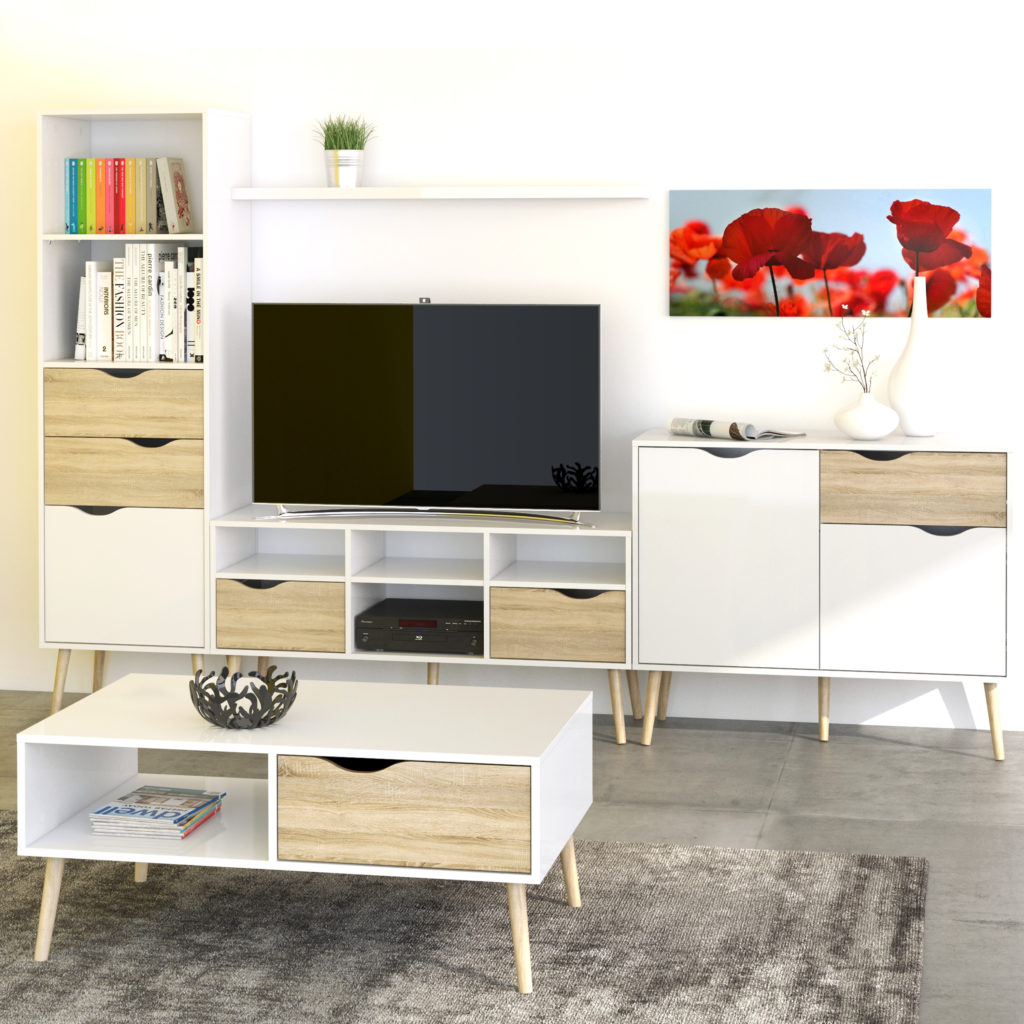 Oslo Small 1 Drawer 2 Door Sideboard | White and Oak | Oak World