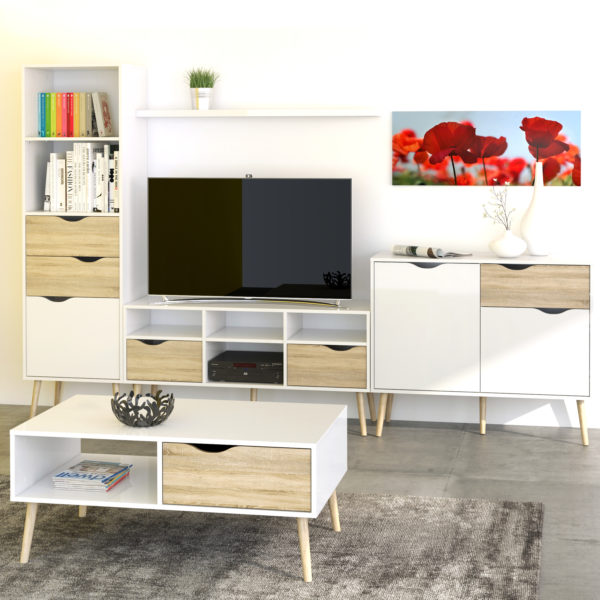 Oslo Small 1 Drawer 2 Door Sideboard | White and Oak | Self Assembly