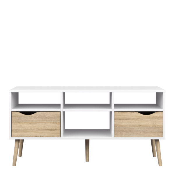 Oslo Wide TV Unit with 2 Drawers 4 Shelves | White and Oak | Self Assembly