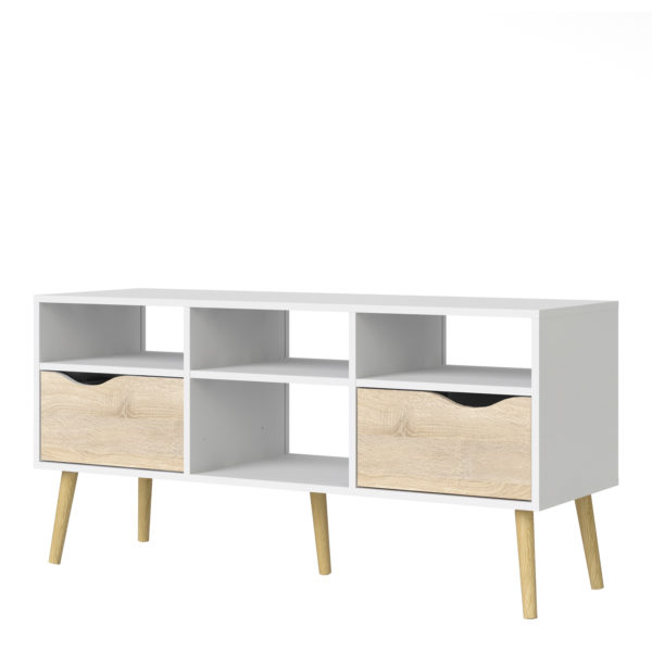Oslo Wide TV Unit with 2 Drawers 4 Shelves | White and Oak | Self Assembly
