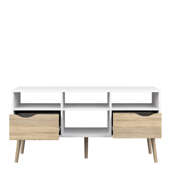 Oslo Wide TV Unit with 2 Drawers 4 Shelves | White and Oak | Self Assembly