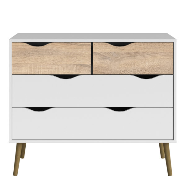 Oslo Chest of 4 Drawers (2+2) | White and Oak | Self Assembly