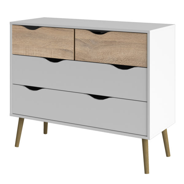 Oslo Chest of 4 Drawers (2+2) | White and Oak | Self Assembly