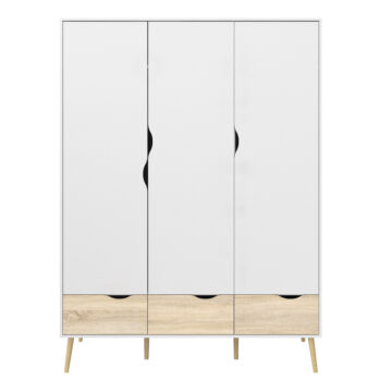 Oslo 3 Door 3 Drawer Wardrobe | White and Oak