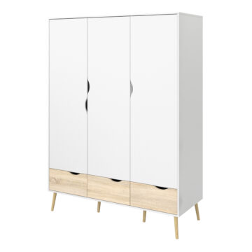 Oslo 3 Door 3 Drawer Wardrobe | White and Oak