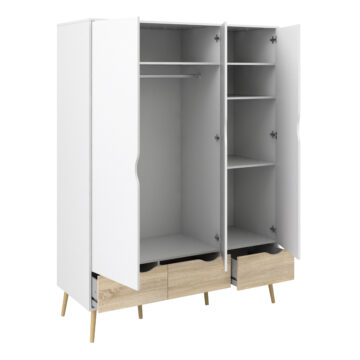 Oslo 3 Door 3 Drawer Wardrobe | White and Oak