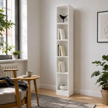 Essentials Tall Narrow Bookcase | Pearl White
