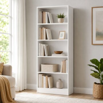 Essentials Tall Wide Painted Bookcase | Pearl White