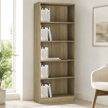 Essentials Tall Wide Bookcase | Sonama Oak