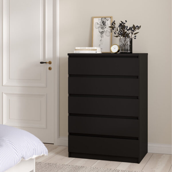 Moderno Chest of 5 Drawers | Black Matte | Self Assembly