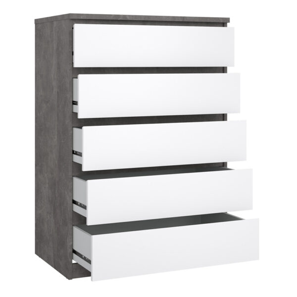 Moderno Chest of 5 Drawers | Concrete and White High Gloss | Self Assembly