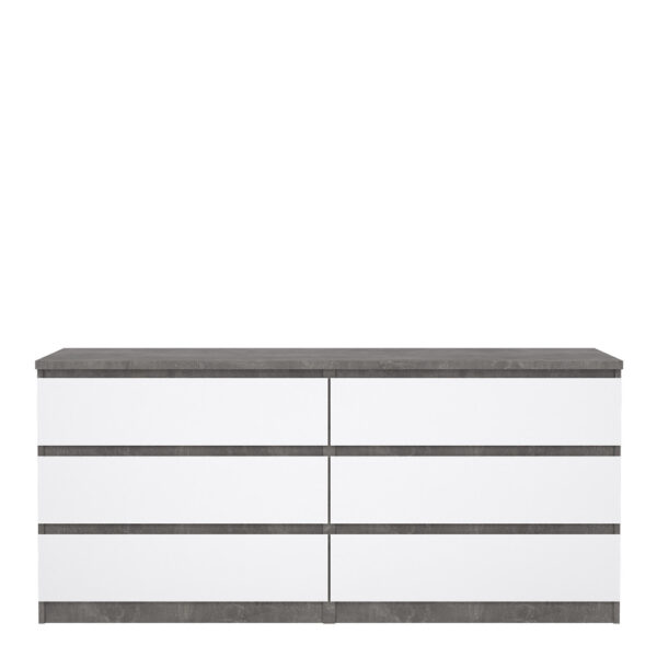 Moderno Wide Chest of 6 Drawers | Concrete and White High Gloss | Self Assembly