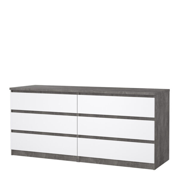 Moderno Wide Chest of 6 Drawers | Concrete and White High Gloss | Self Assembly