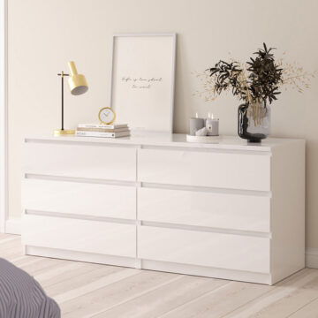 Moderno Wide Chest of 6 Drawers (3+3) | White High Gloss | Self Assembly