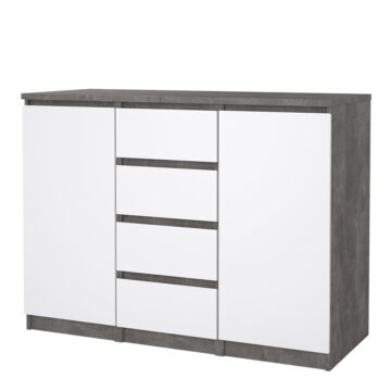 Moderno Sideboard – 4 Drawers 2 Doors | Concrete and White High Gloss