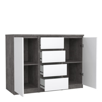 Moderno Sideboard – 4 Drawers 2 Doors | Concrete and White High Gloss