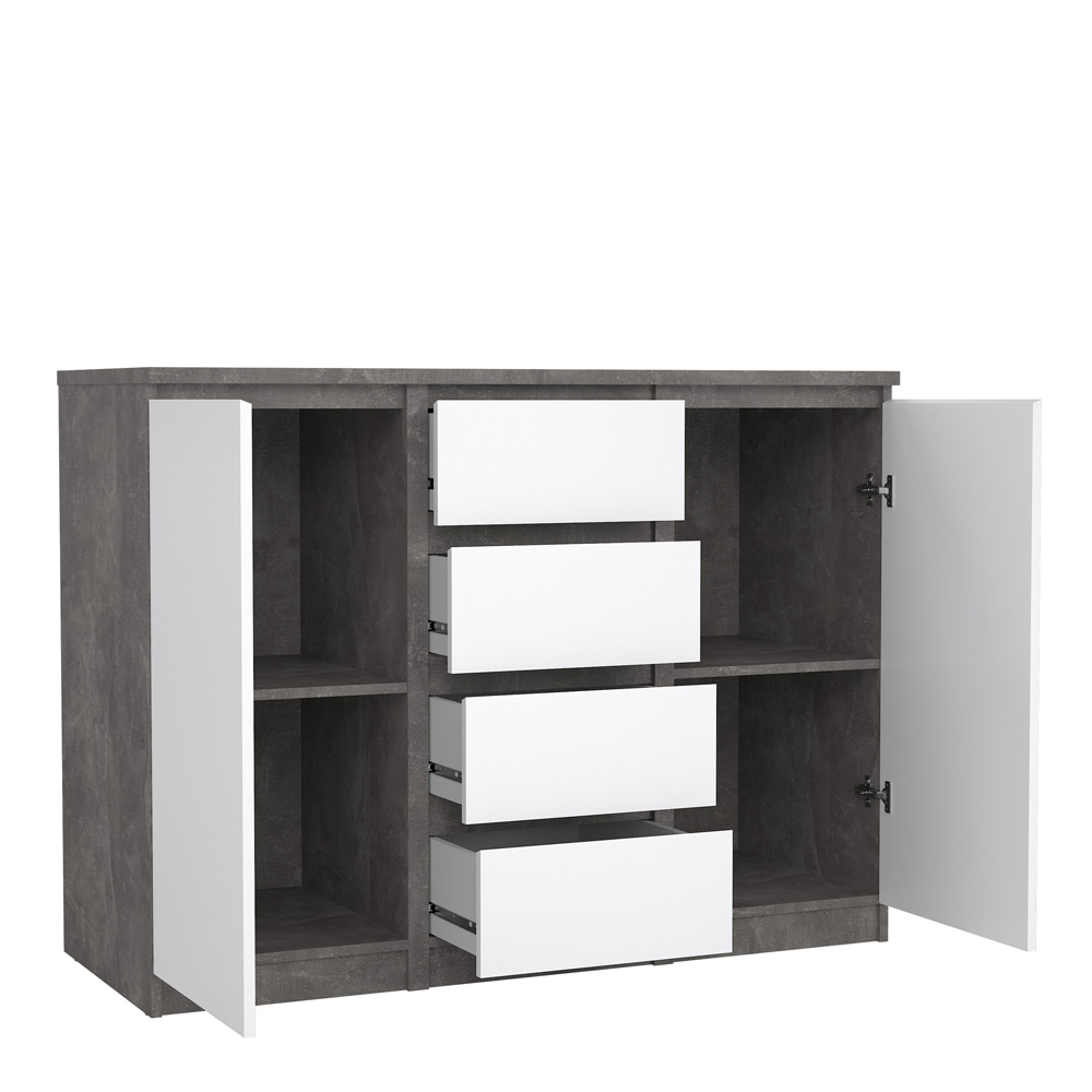 Moderno Sideboard - 4 Drawers 2 Doors | Concrete and White High