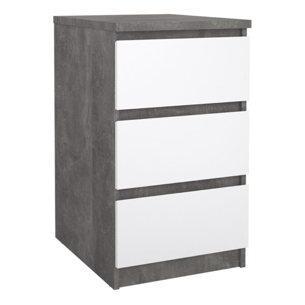 Moderno Bedside - 3 Drawers | Concrete and White High Gloss | Self Assembly