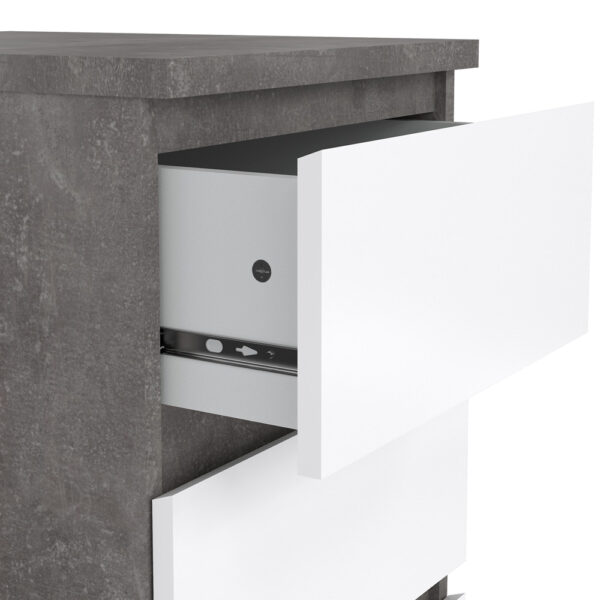Moderno Bedside - 3 Drawers | Concrete and White High Gloss | Self Assembly