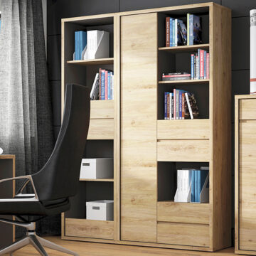 Alnwick Tall Wide 1 Door 4 Drawer Oak Bookcase