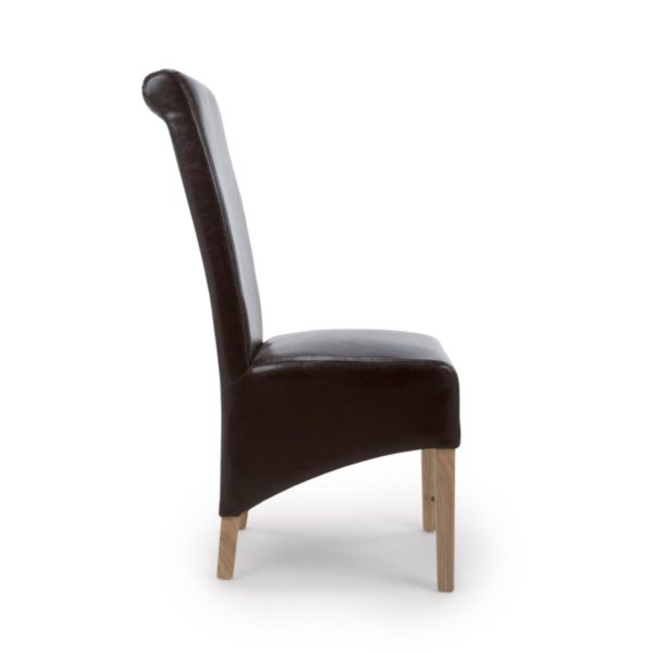 Black Krista Roll Back Bonded Leather Brown Dining Chair
